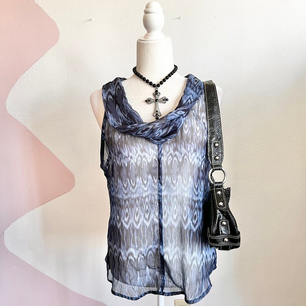 Blue Sheer Cowl‎ Neck Tank Top Y2K Fairy Grunge  Indie Sleaze Tumblr Large